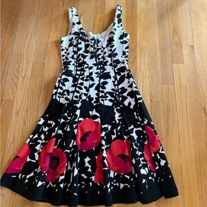 Nine West Black and White Party Dress with Floral border print